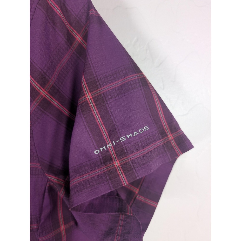 Columbia Shirt Womens Large Purple Plaid Omni-Shade Short Sleeve Outdoor Hiking - Picture 3 of 10